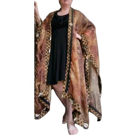 Mina Collection Kaftan Robe Mud Cloth Trim Copper Glow Rare Art to WearOne Size - Picture 2 of 16